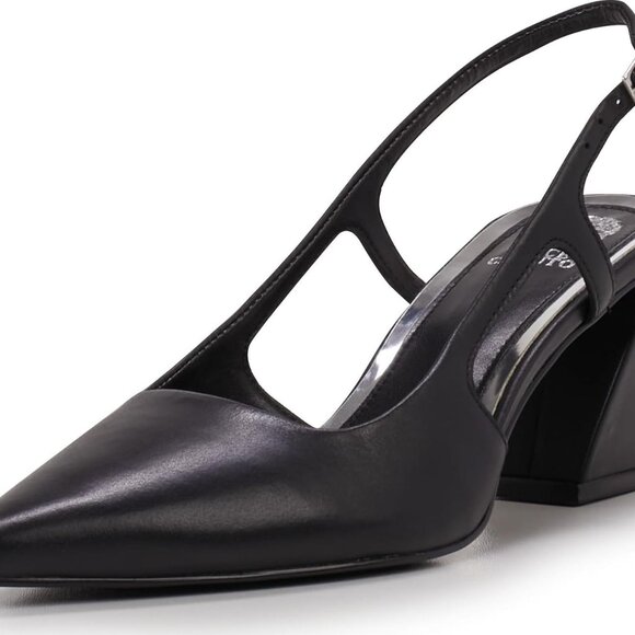 Women's Sindree Pump Black Nappa Leather Block Heel Slingback Size 8 - Picture 1 of 7